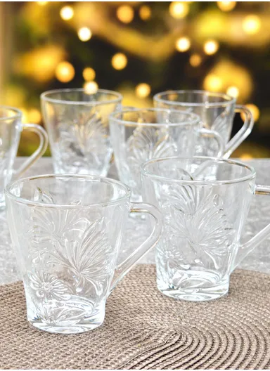 230ml 6-Pcs Hot Beverages Glass Mug Set with Comfortable Grip