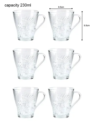 230ml 6-Pcs Hot Beverages Glass Mug Set with Comfortable Grip