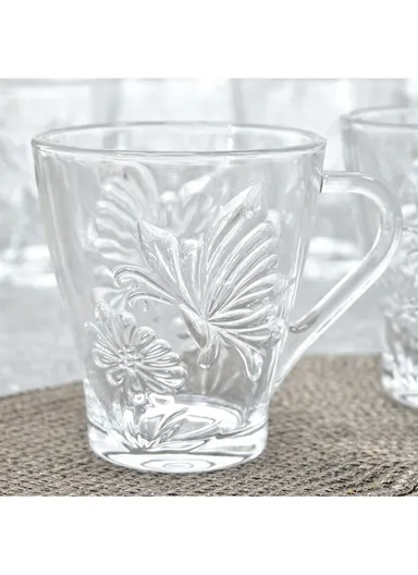 230ml 6-Pcs Hot Beverages Glass Mug Set with Comfortable Grip