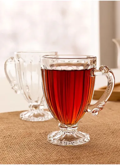 190ml 6Pcs Hot Beverages Glass Mug Set with Retro Style Handle Grip