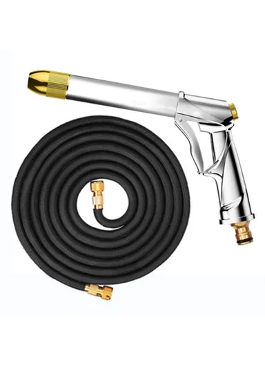 30m High Tensile Water Pipe Sprayer Nozzle High Pressure Spray Gun Set for Car Washing, Outdoor Gardening, Pets Shower R-2383 - Silver