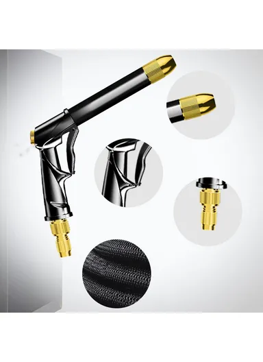 30m High Tensile Water Pipe Sprayer Nozzle High Pressure Spray Gun Set for Car Washing, Outdoor Gardening, Pets Shower R-2383 - Silver