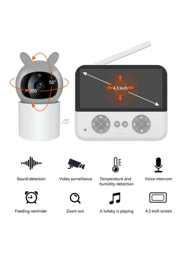 4.3 Inch Baby Monitor with 2.4G Wireless Two Way Audio Night Vision Pan and Tilt Security Camera C5-B - Pink