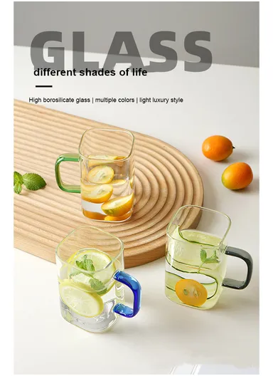 290ml Square Shape Glass Cup, Hot &amp; Cold Suitable Beverages (L6 x W6 x H8)cm - Yellow