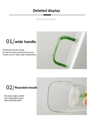 290ml Square Shape Glass Cup, Hot &amp; Cold Suitable Beverages (L6 x W6 x H8)cm - Green