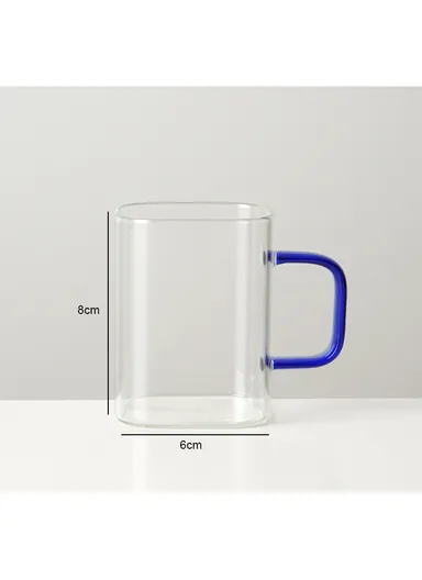 290ml Square Shape Glass Cup, Hot &amp; Cold Suitable Beverages (L6 x W6 x H8)cm - Blue
