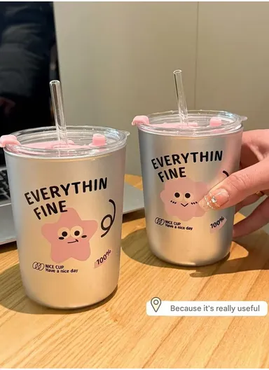 350ml Stainless Steel Tumbler with Straw. Anti-Spill Lid Stainless Steel Cup W001