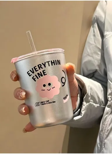 350ml Stainless Steel Tumbler with Straw. Anti-Spill Lid Stainless Steel Cup W001