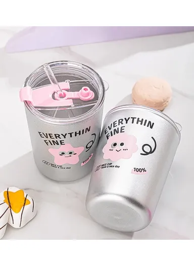 350ml Stainless Steel Tumbler with Straw. Anti-Spill Lid Stainless Steel Cup W001