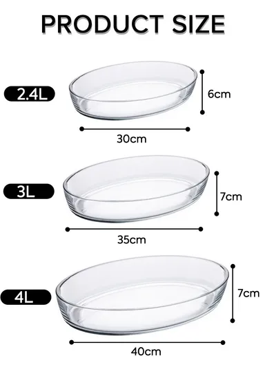 2.4L/3L/4L 3 Pcs Oval Baking Dish Oven-Safe with Non-Stick Coating