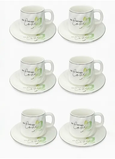 12-Pcs 145ml Ceramic Round Folk Vintage Tea Cup Set, 6-Cups &amp; 6-Saucers Set
