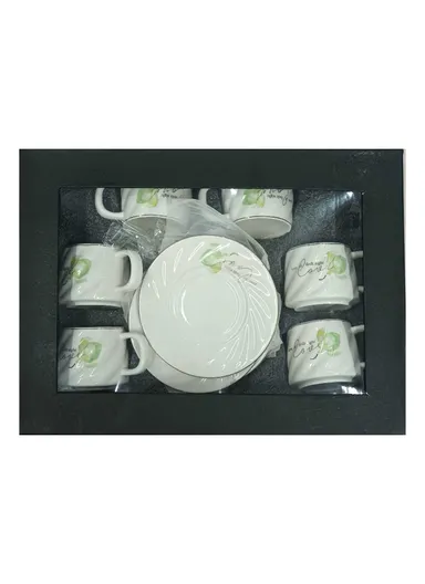 12-Pcs 145ml Ceramic Round Folk Vintage Tea Cup Set, 6-Cups &amp; 6-Saucers Set