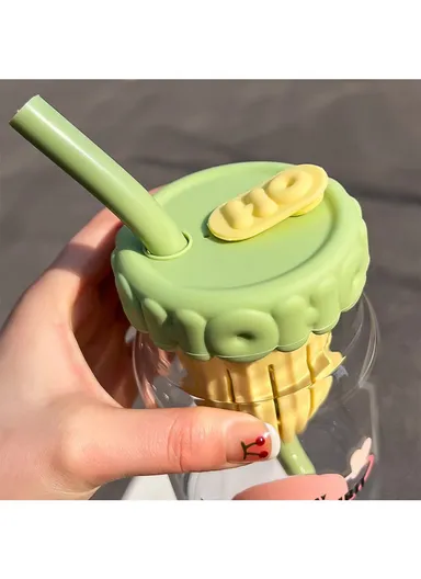 600ml Glass Water Bottle Tumbler with Silicone Lid, Filter &amp; Straw FBW-1LJ (D9 x H13.5)cm - Yellow