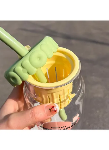 600ml Glass Water Bottle Tumbler with Silicone Lid, Filter &amp; Straw FBW-1LJ (D9 x H13.5)cm - Yellow