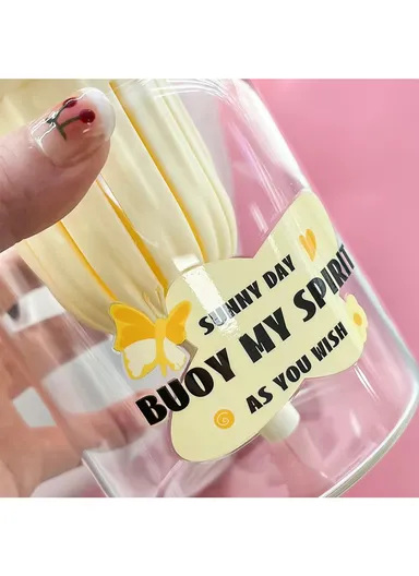 600ml Glass Water Bottle Tumbler with Silicone Lid, Filter &amp; Straw FBW-1LJ (D9 x H13.5)cm - Yellow