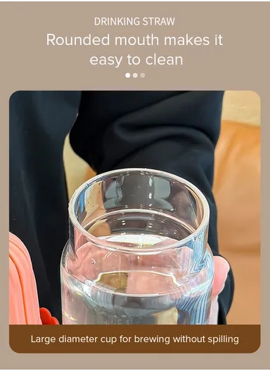 600ml Glass Water Bottle Tumbler with Silicone Lid, Filter &amp; Straw FBW-1LJ (D9 x H13.5)cm - Red