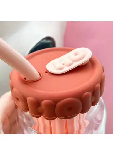 600ml Glass Water Bottle Tumbler with Silicone Lid, Filter &amp; Straw FBW-1LJ (D9 x H13.5)cm - Red