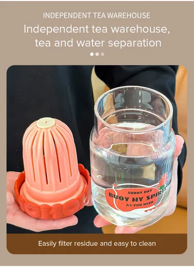 600ml Glass Water Bottle Tumbler with Silicone Lid, Filter &amp; Straw FBW-1LJ (D9 x H13.5)cm - Green