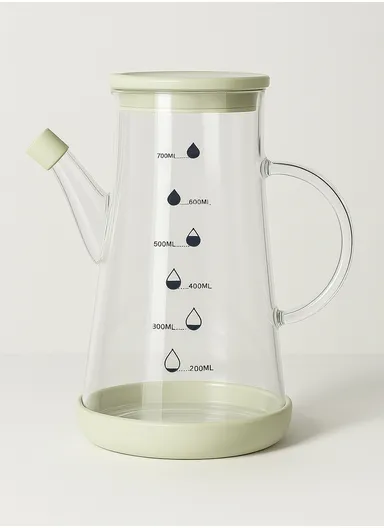 750ml Borosilicate Glass Oil Storage Jar with Hand with Anti-Spill Lid ZMJ-33 - Off-White