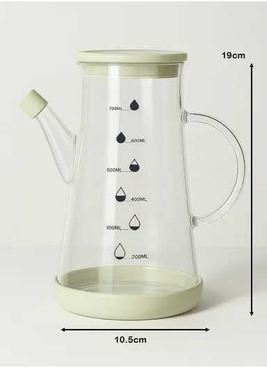 750ml Borosilicate Glass Oil Storage Jar with Hand with Anti-Spill Lid ZMJ-33 - Off-White