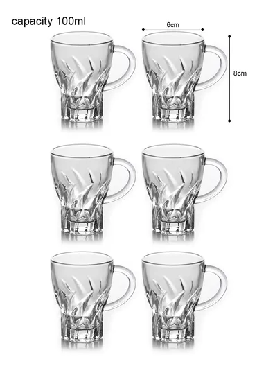 100ml 6Pcs Glass Cups Set With Comfortable Grip