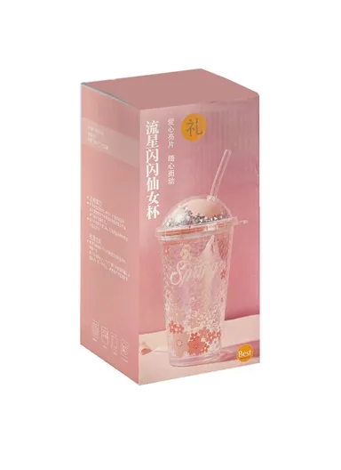 350ml Hot &amp; Cold Glass Cup Tumbler with Lid &amp; Straw - Pink