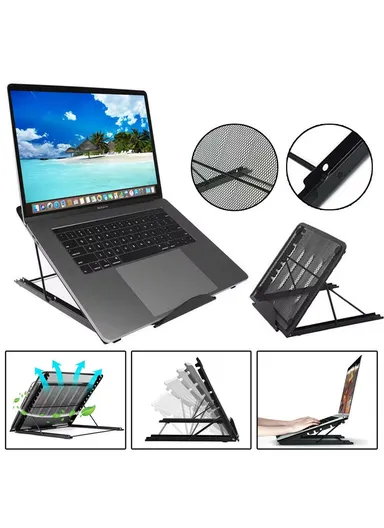 Foldable Adjustable-Height Iron Mesh Desktop Stand (W24 x D19 x H19)cm