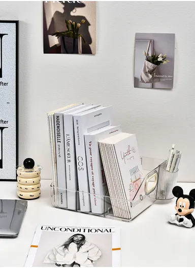 Three Open Style Vertical Desktop Bookshelf with Handles, Organizer for Office &amp; Home (W25 × D25 × H11)cm