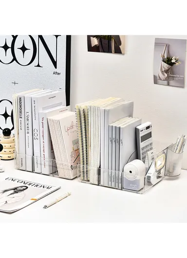 Three Open Style Vertical Desktop Bookshelf with Handles, Organizer for Office &amp; Home (W25 × D25 × H11)cm