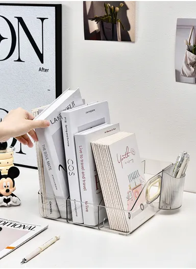 Three Open Style Vertical Desktop Bookshelf with Handles, Organizer for Office &amp; Home (W25 × D25 × H11)cm