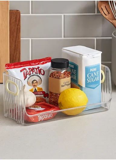 Open Style Single-Layer Storage Drawer Cabinet with Side Handles, Transparent Stackable Cabinet for Kitchen &amp; Home (W32 × D15 × H12.5)cm