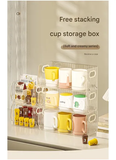 Open Style Single-Layer Storage Drawer Cabinet with Side Handles, Transparent Stackable Cabinet for Kitchen &amp; Home (W32 × D15 × H12.5)cm