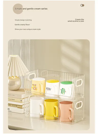 Open Style Single-Layer Storage Drawer Cabinet with Side Handles, Transparent Stackable Cabinet for Kitchen &amp; Home (W32 × D15 × H12.5)cm