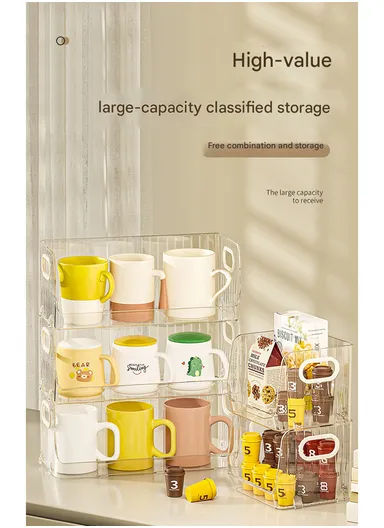 Open Style Single-Layer Storage Drawer Cabinet with Side Handles, Transparent Stackable Cabinet for Kitchen &amp; Home (W32 × D15 × H12.5)cm