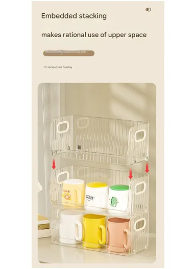 Open Style Single-Layer Storage Drawer Cabinet with Side Handles, Transparent Stackable Cabinet for Kitchen &amp; Home (W32 × D15 × H12.5)cm