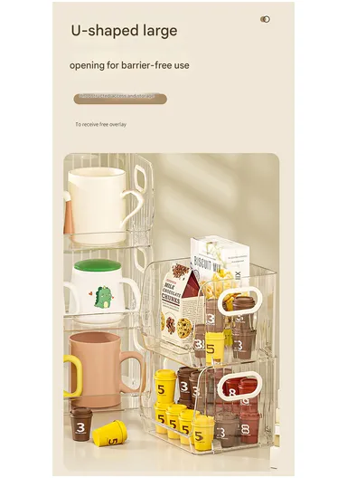 Open Style Single-Layer Storage Drawer Cabinet with Side Handles, Transparent Stackable Cabinet for Kitchen &amp; Home (W32 × D15 × H12.5)cm