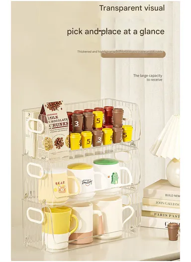 Open Style Single-Layer Storage Drawer Cabinet with Side Handles, Transparent Stackable Cabinet for Kitchen &amp; Home (W32 × D15 × H12.5)cm