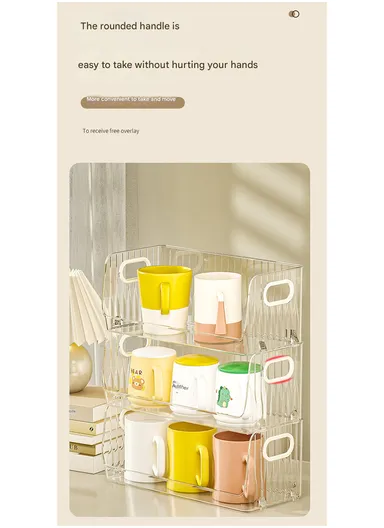 Open Style Single-Layer Storage Drawer Cabinet with Side Handles, Transparent Stackable Cabinet for Kitchen &amp; Home (W32 × D15 × H12.5)cm