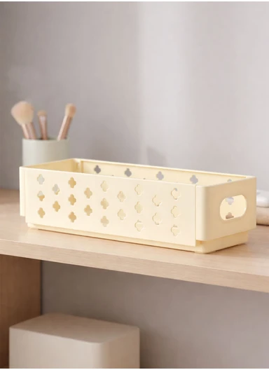 Folding Plastic Storage Box with Cut-Out Handles (L27.5 x W10 x H7)cm AX-801 - Cream