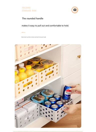 Folding Plastic Storage Box with Cut-Out Handles (L27.5 x W10 x H7)cm AX-801 - Cream