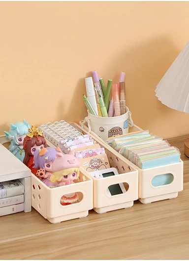 Folding Plastic Storage Box with Cut-Out Handles (L27.5 x W10 x H7)cm AX-801 - Cream