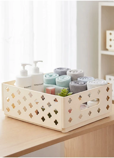 Folding Plastic Storage Box with Cut-Out Handles (L30.5 x W24 x H11)cm AX-801 - Cream