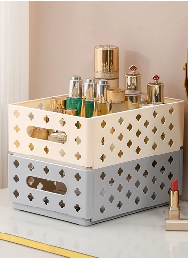 Folding Plastic Storage Box with Cut-Out Handles (L30.5 x W24 x H11)cm AX-801 - Cream