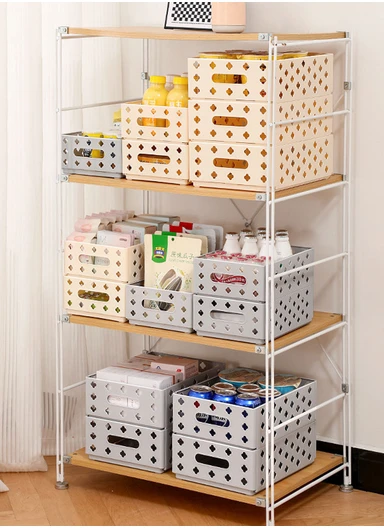 Folding Plastic Storage Box with Cut-Out Handles (L30.5 x W24 x H11)cm AX-801 - Cream