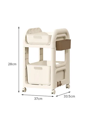 2-Tier Rolling Utility Cart with Deep Baskets, Floor-Standing Storage Organizer with Wheels (W37 x D33.5 x H28)cm GX-2610--2