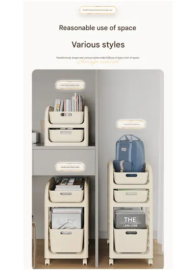 2-Tier Rolling Utility Cart with Deep Baskets, Floor-Standing Storage Organizer with Wheels (W37 x D33.5 x H28)cm GX-2610--2