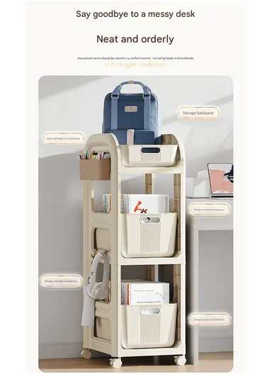 2-Tier Rolling Utility Cart with Deep Baskets, Floor-Standing Storage Organizer with Wheels (W37 x D33.5 x H28)cm GX-2610--2