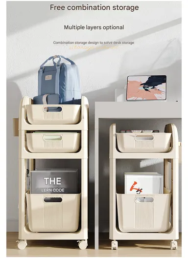 2-Tier Rolling Utility Cart with Deep Baskets, Floor-Standing Storage Organizer with Wheels (W37 x D33.5 x H28)cm GX-2610--2