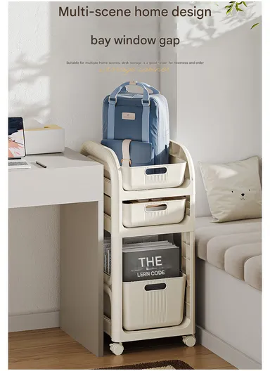 2-Tier Rolling Utility Cart with Deep Baskets, Floor-Standing Storage Organizer with Wheels (W37 x D33.5 x H28)cm GX-2610--2