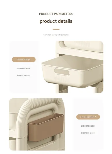 2-Tier Rolling Utility Cart with Deep Baskets, Floor-Standing Storage Organizer with Wheels (W37 x D33.5 x H28)cm GX-2610--2